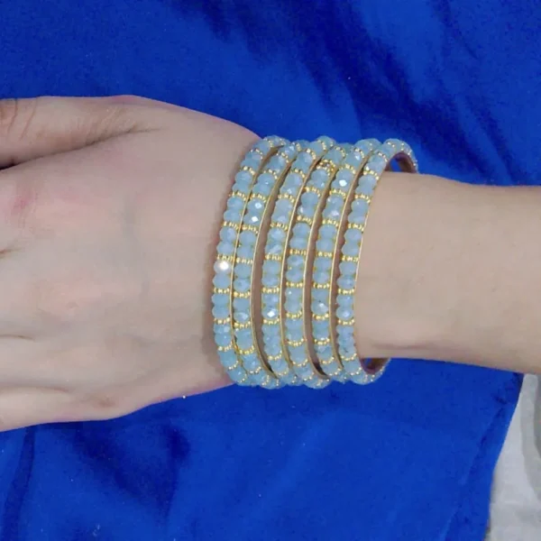 LIGHT BLUE-GOLDEN TONED CRYSTAL BANGLES SET FOR WOMEN - Image 3