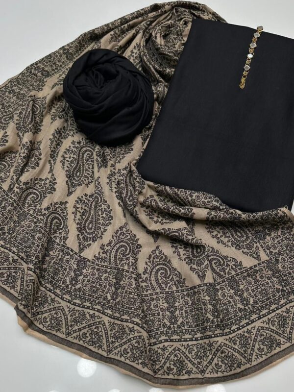 Winter Collection: Marina Wool Shirt & Trouser with Pure Wool Jacquard Shawl 3Pc Suit