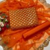 Elegant 3-Piece Shafon Jaal Work Dress – Cutwork Shirt, Work Dupatta & Kattan Silk Trouser - Image 5