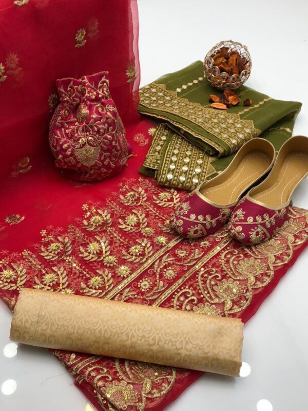 Elegant Soft Organza Embroidered Shirt Set with Tissue Paani Shesha Work Dupatta & Masoori Trouser - Image 2