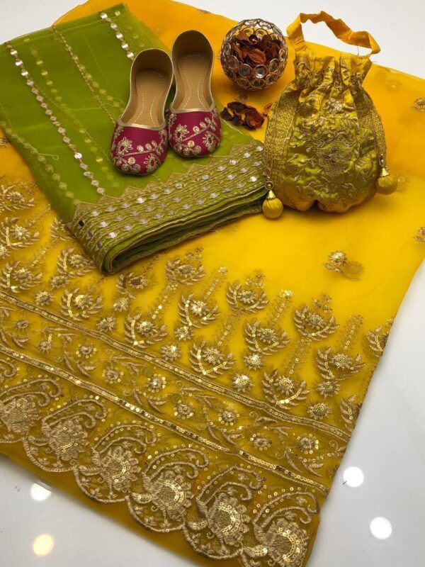 Elegant Soft Organza Embroidered Shirt Set with Tissue Paani Shesha Work Dupatta & Masoori Trouser - Image 3